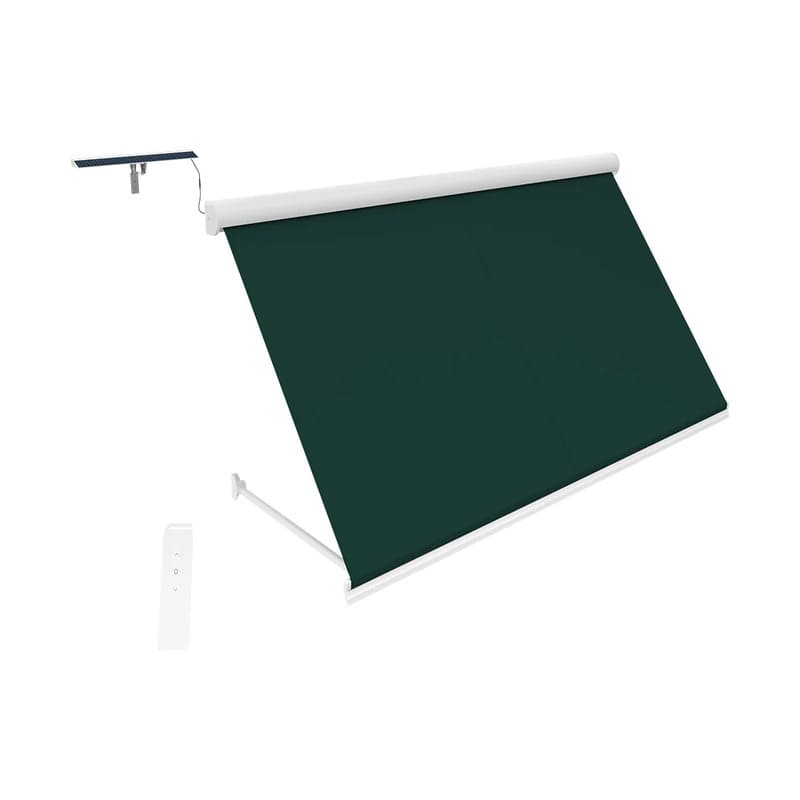 Luxi Living Solaris Motorised Retractable Drop-Arm Window Awning-Green awning white frame.