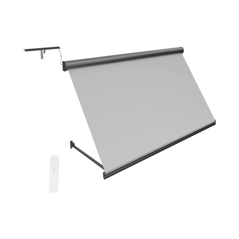 Luxi Living Solaris Motorised Retractable Drop-Arm Window Awning-Light Grey dark grey with remote.