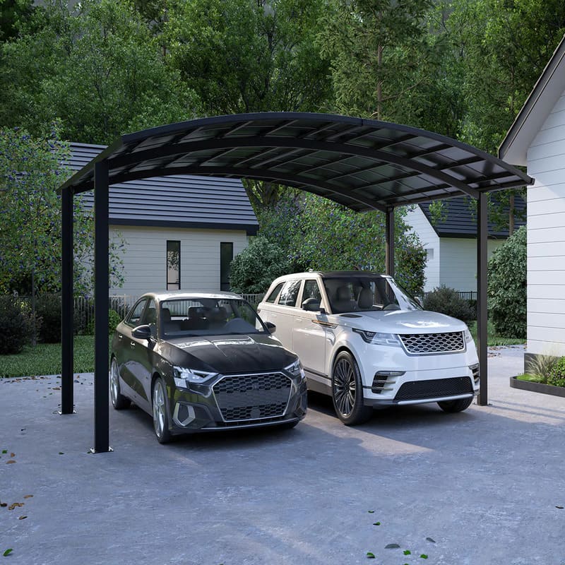 Luxi Living Stormbrace Double Carport-black carport with 2 SUV's