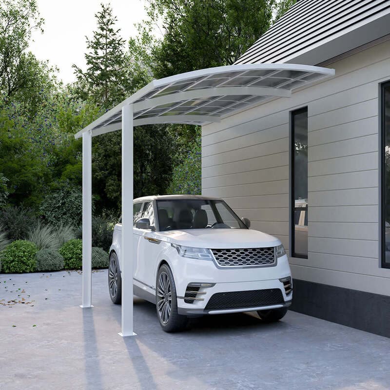 Luxi Living Stormbrace Single Carport - white carport with SUV underneath