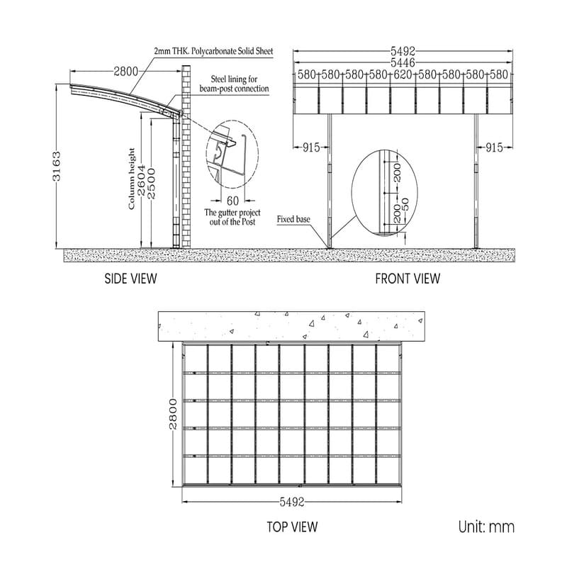 Luxi Living Stormbrace Single Carport - dimensions