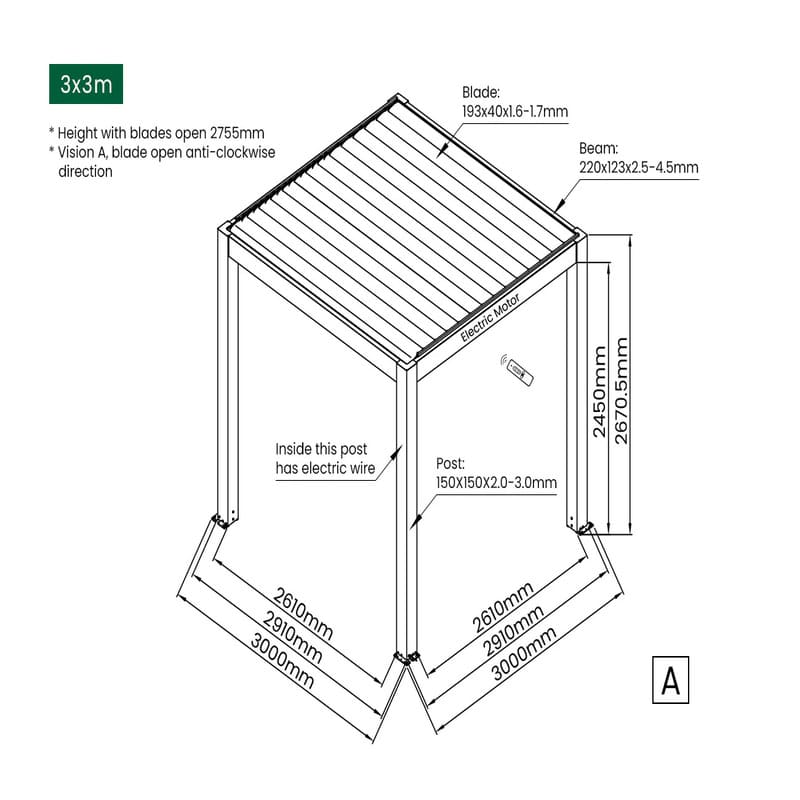 Luxi Living Tasman Motorised Freestanding Louvre Roof Aluminium Pergola - 3x3m description