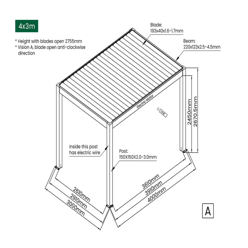 Luxi Living Tasman Motorised Freestanding Louvre Roof Aluminium Pergola - 4x3m description