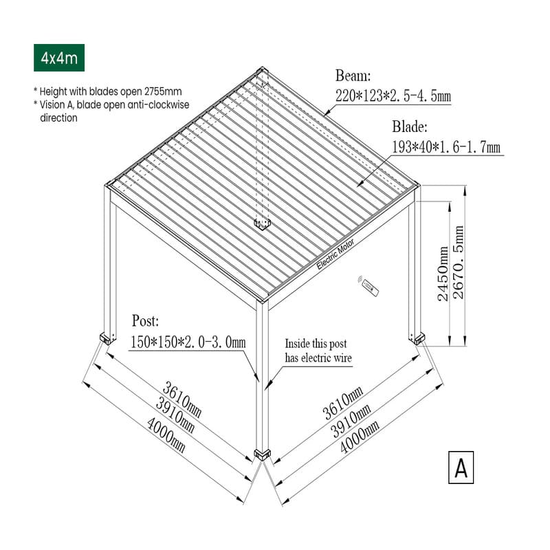 Luxi Living Tasman Motorised Freestanding Louvre Roof Aluminium Pergola - 4x4m description
