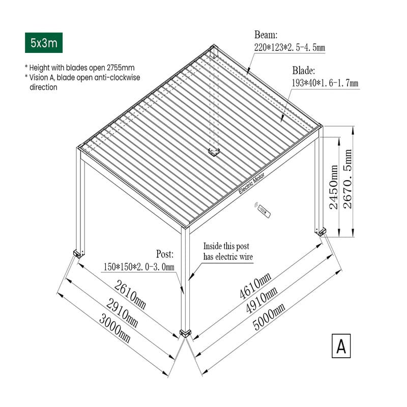 Luxi Living Tasman Motorised Freestanding Louvre Roof Aluminium Pergola - 5x3m description