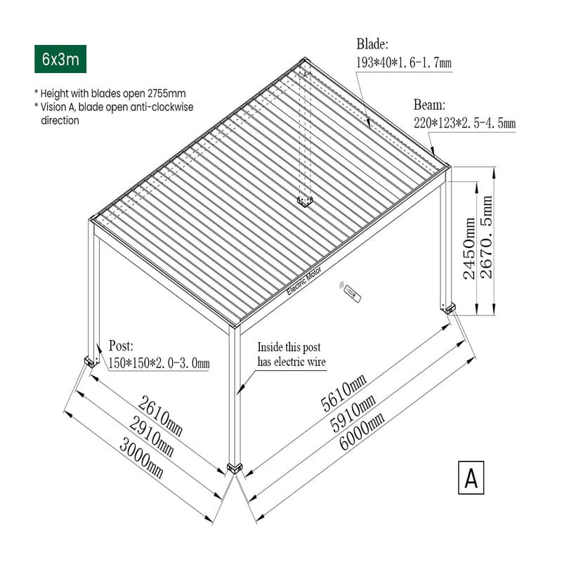 Luxi Living Tasman Motorised Freestanding Louvre Roof Aluminium Pergola - 6x3m description