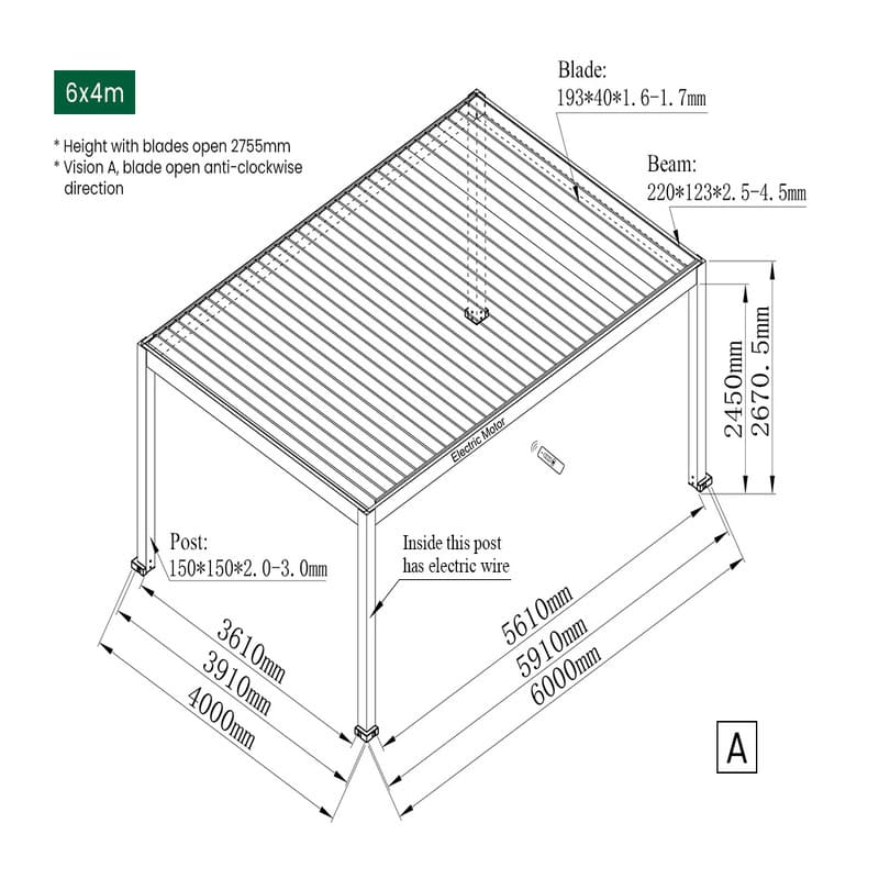 Luxi Living Tasman Motorised Freestanding Louvre Roof Aluminium Pergola - 6x4m description