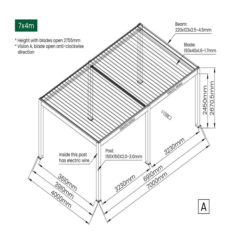 Luxi Living Tasman Motorised Freestanding Louvre Roof Aluminium Pergola - 7x4m description