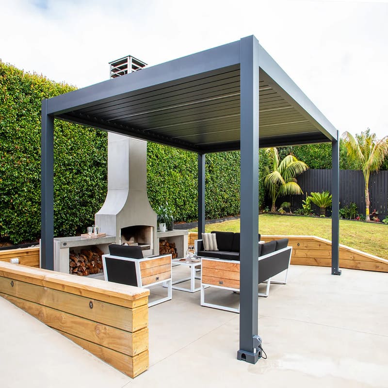 Luxi Living Tasman Motorised Freestanding Louvre Roof Aluminium Pergola-charcoal freestanding