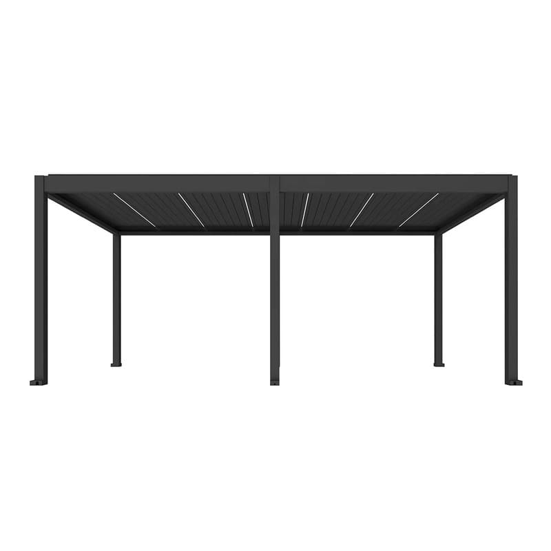 Luxi Living Tasman Motorised Freestanding Louvre Roof Aluminium Pergola - 7x4m black pergola on white background