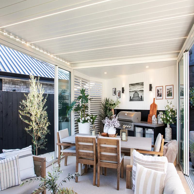 Luxi Living Tasman Motorised Freestanding Louvre Roof Aluminium Pergola - interior Set up