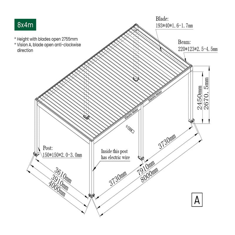 Luxi Living Tasman Motorised Freestanding Louvre Roof Aluminium Pergola - 8x4m description