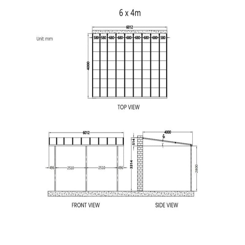 Luxi Living Urban Wall Mounted Patio Cover - 6x4m plan views