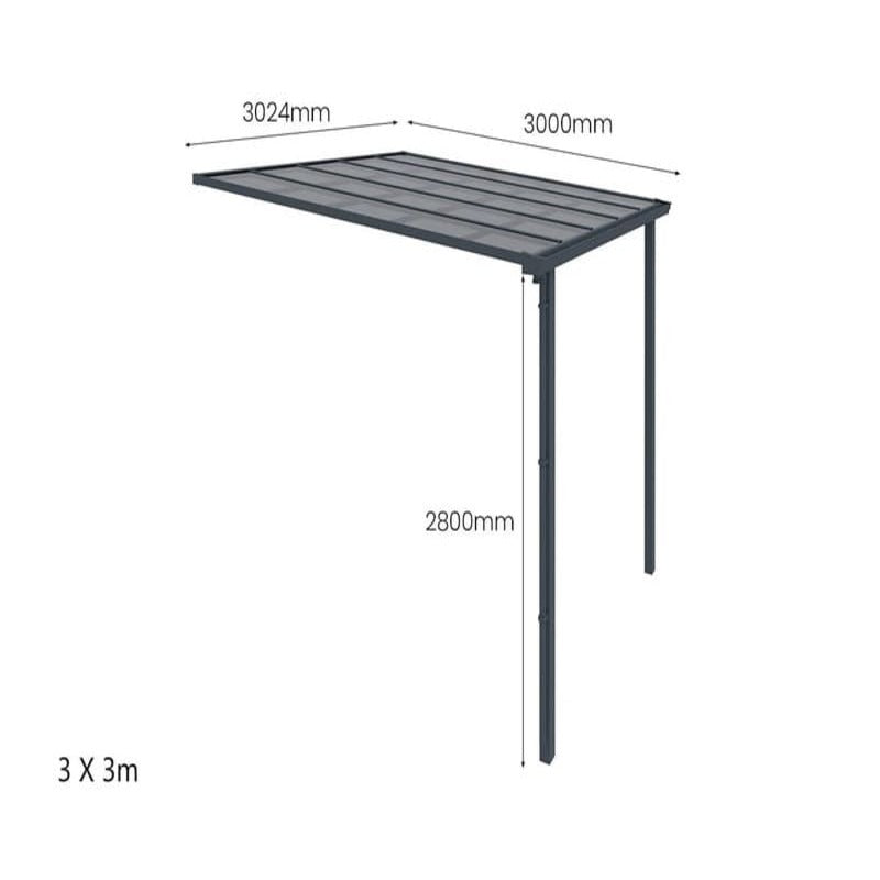 Luxi Living Urban Wall Mounted Patio Cover - 3x3m left facing patio cover dimensions.