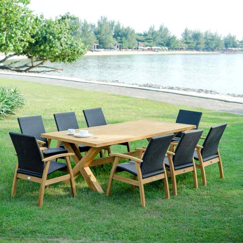 Flinders Wicker Chair in Charcoal around Alexander table in the garden