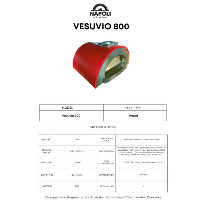 Napoli Vesuvio 800 Pizza Oven Technical Details