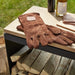 OFYR Wood Storage Dressoir With Teak Wood Tabletop Black with Gloves on Top