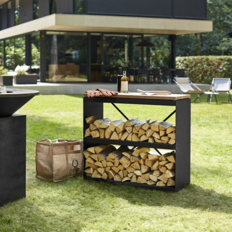 OFYR Wood Storage Dressoir with Teak Wood Tabletop Black