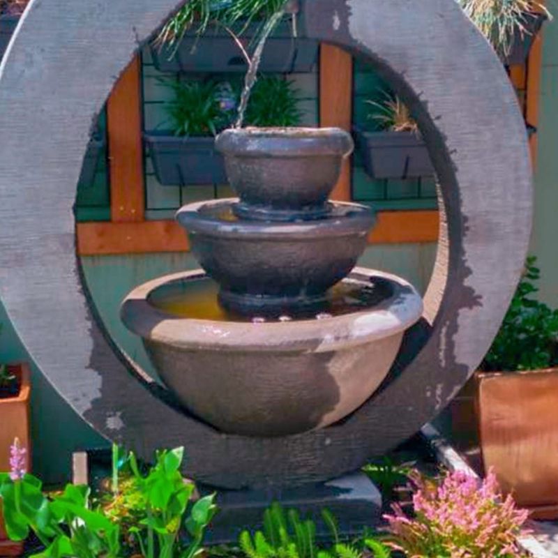 Original Eclipse Fountain Large-Grey-with-plants