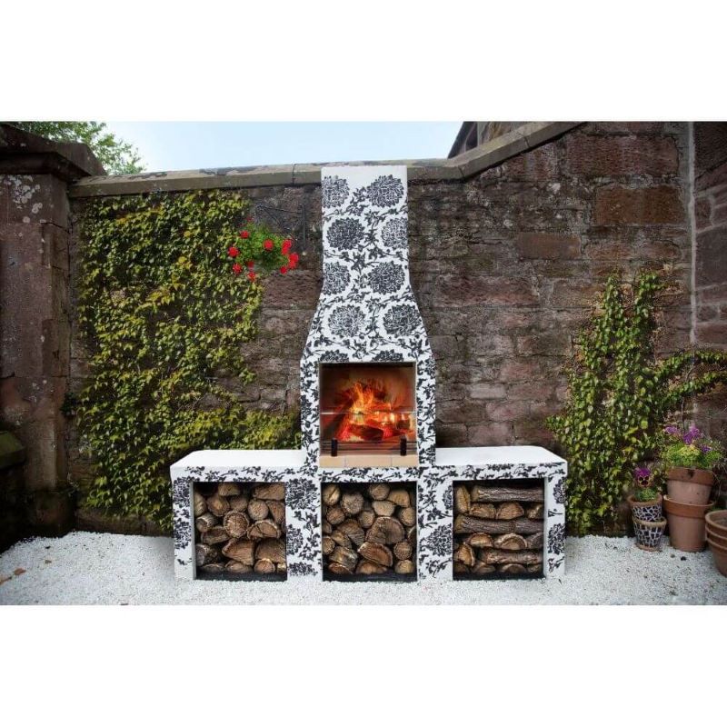 Ossa Fireplace Kit decorated extra log storage