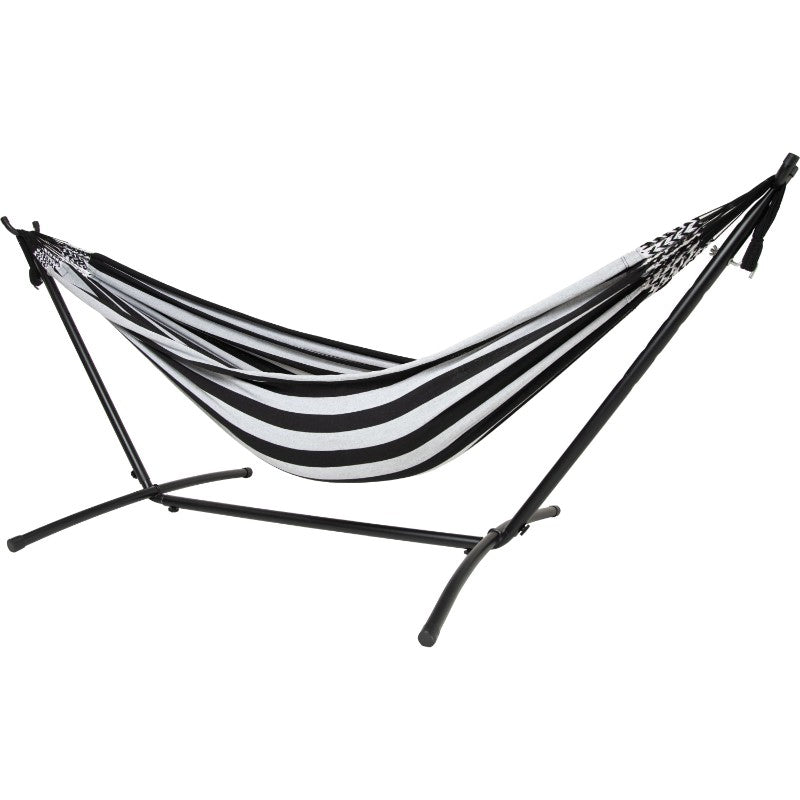 Pacific Hammocks 10ft Black Universal Steel Hammock Stand And Authentic Double Vichy Hammock in Binario