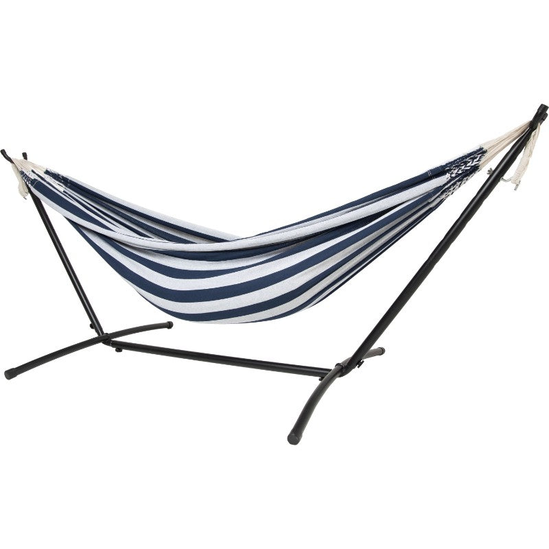 Pacific Hammocks 10ft Black Universal Steel Hammock Stand And Authentic Double Vichy Hammock in Nautico