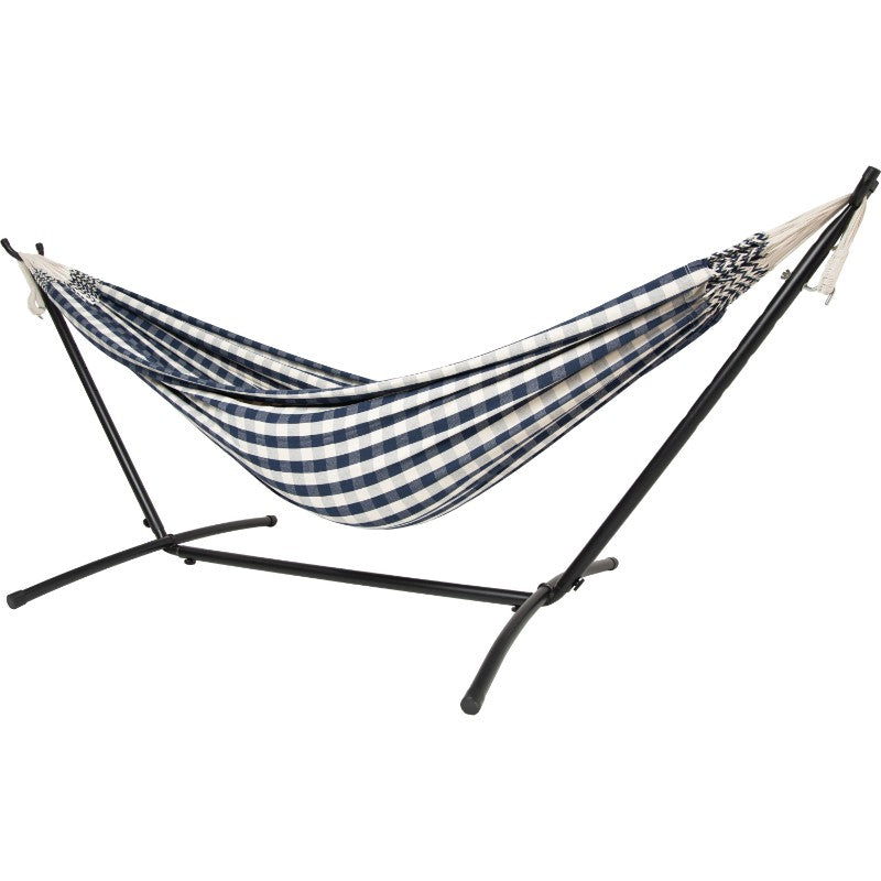 Pacific Hammocks 10ft Black Universal Steel Hammock Stand And Authentic Double Vichy Hammock in Navy