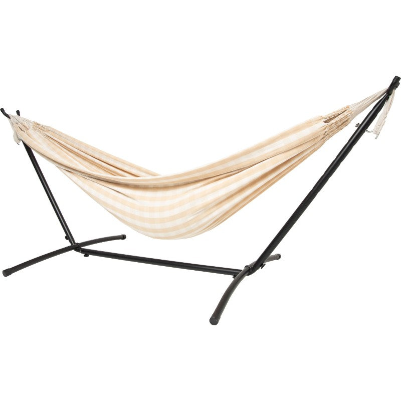 Pacific Hammocks 10ft Black Universal Steel Hammock Stand And Authentic Double Vichy Hammock in Sand