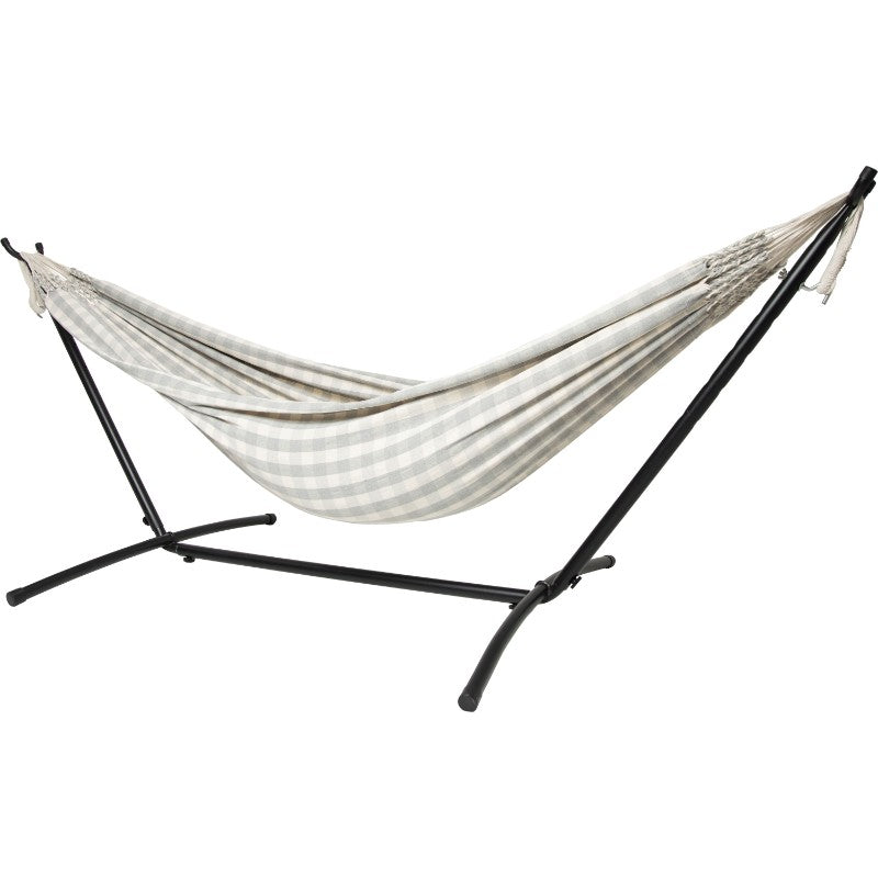 Pacific Hammocks 10ft Black Universal Steel Hammock Stand And Authentic Double Vichy Hammock in Stone