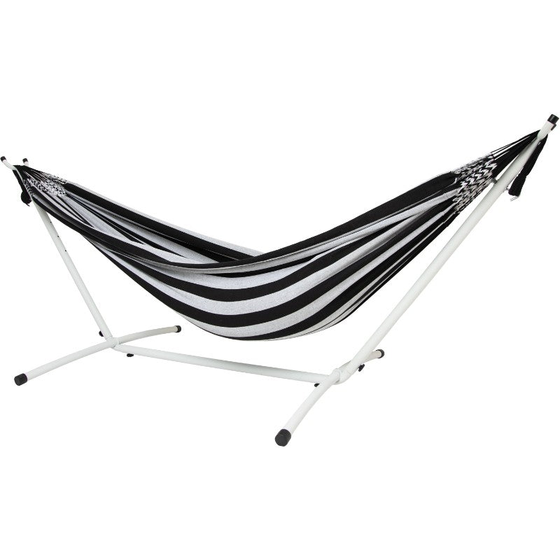 Pacific Hammocks 10ft White Universal Steel Hammock Stand And Authentic Double Vichy Hammock in Binario