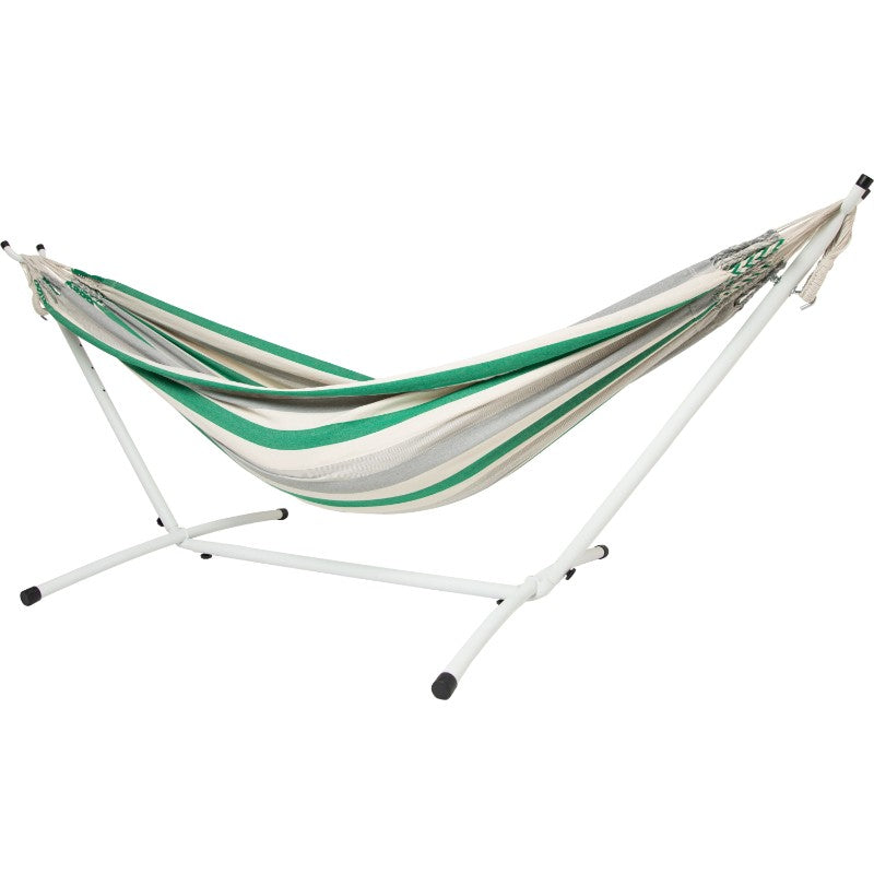 Pacific Hammocks 10ft White Universal Steel Hammock Stand And Authentic Double Vichy Hammock in Forest Ridge