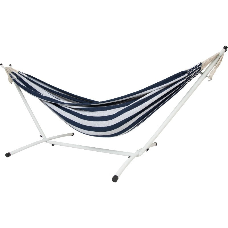 Pacific Hammocks 10ft White Universal Steel Hammock Stand And Authentic Double Vichy Hammock in Nautico
