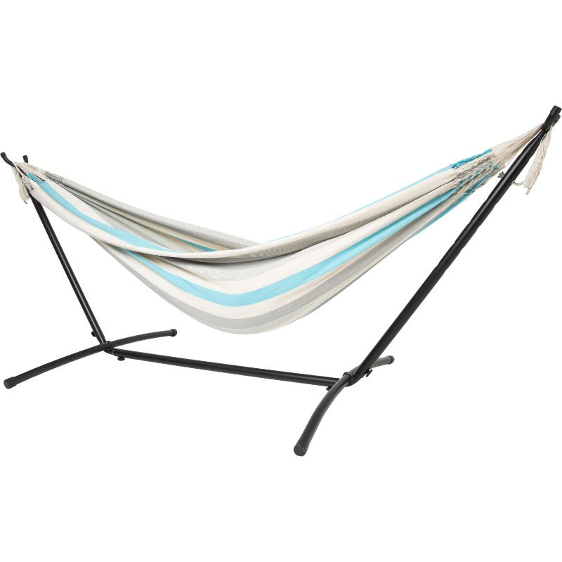 Pacific Hammocks 10ft BlackUniversal Steel Hammock Stand And Authentic Double Raya Hammock in Ocean Storm