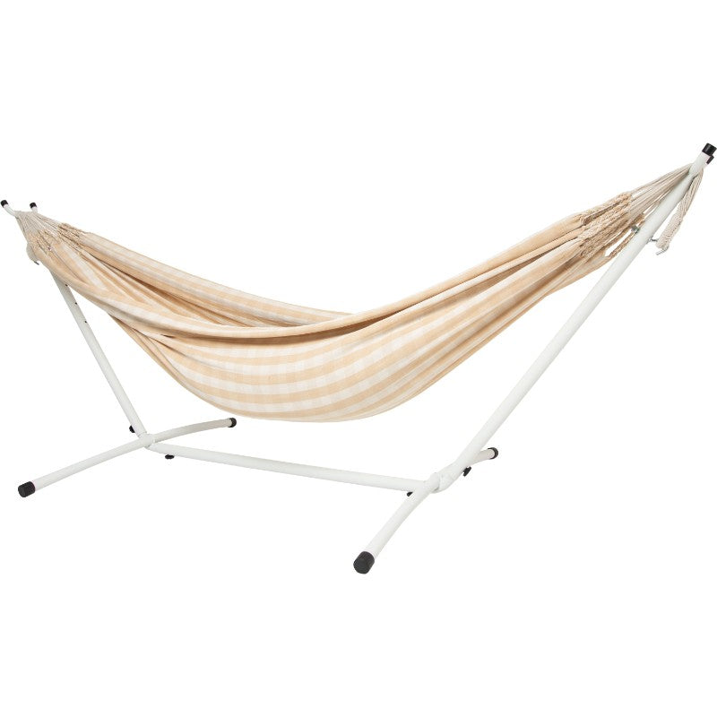 Pacific Hammocks 10ft White Universal Steel Hammock Stand And Authentic Double Vichy Hammock in Sand
