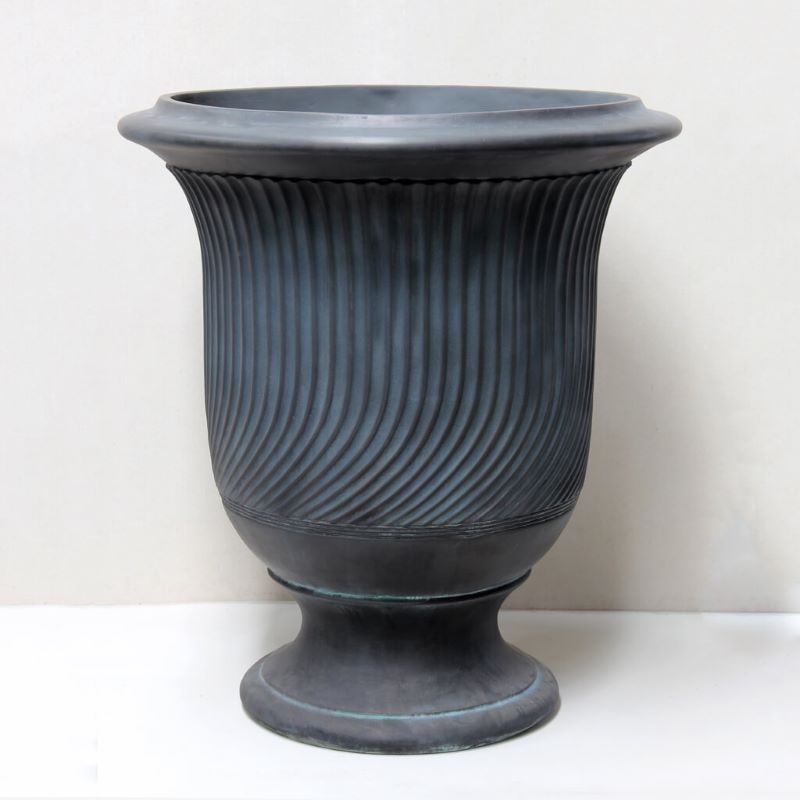 Pietro Stoneware Striated Anduze Style Urn Real Bronze