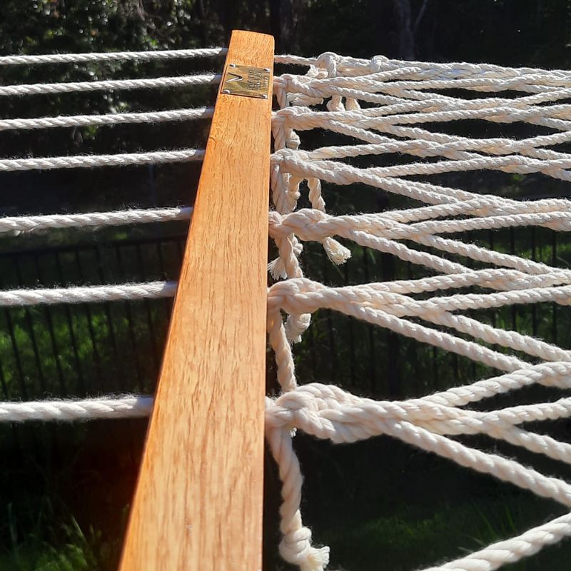 Resort King Polyester Rope Hammock Cream Close up on Edge
