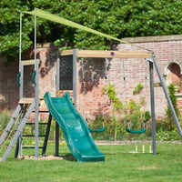 Siamang Wooden Playcentre Side Angle in the yard