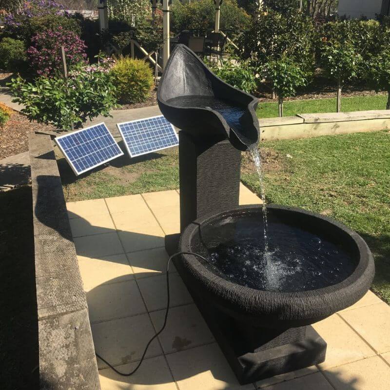 Single Wave Fountain Lifestyle with water flowing and Solar panel