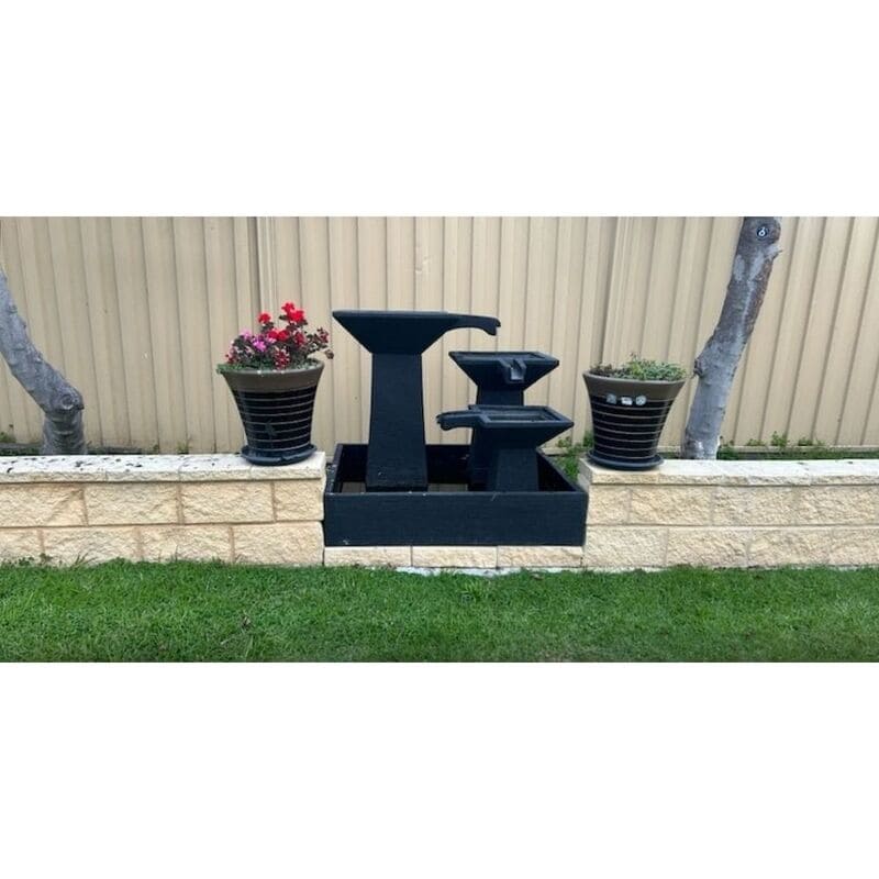 Three Tier Cascade Fountain Charcoal corner garden