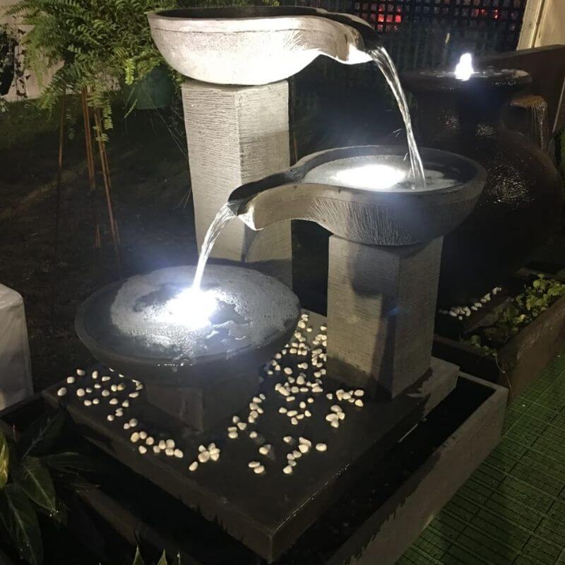 Trio Bowl Fountain Grey lifestyle at night