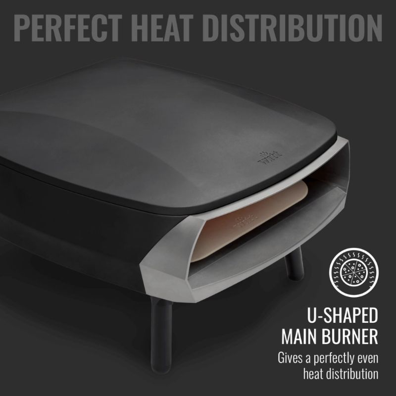 Witt Etna Rotante Gas Powered Pizza Oven with Twin Burner & Rotating Stone 16" - perfect heat distribution for black oven.