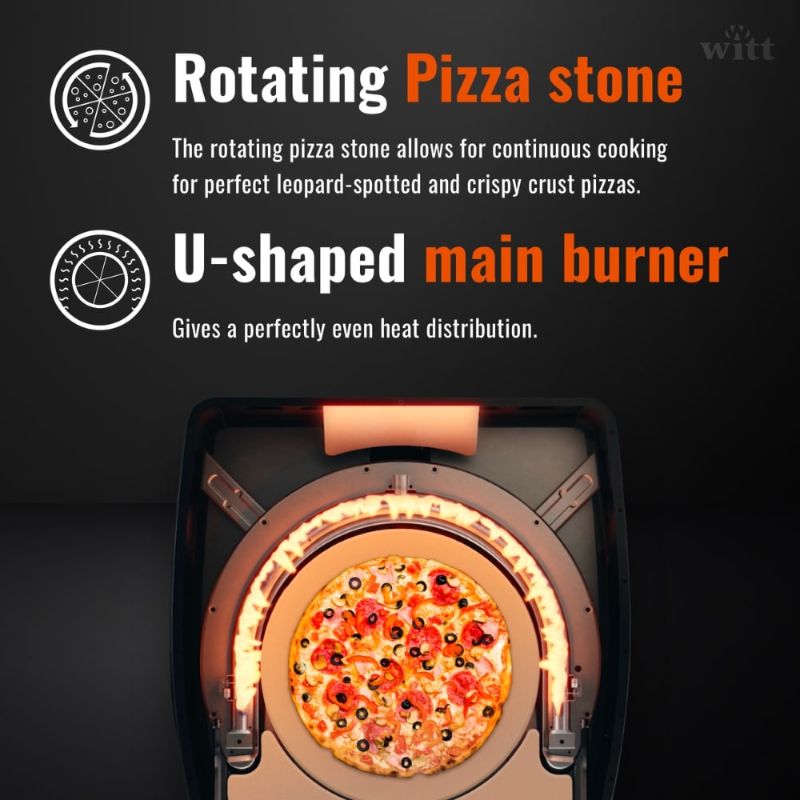 Witt Etna Rotante Gas Powered Pizza Oven with Twin Burner & Rotating Stone 16" - inner view of the oven 
