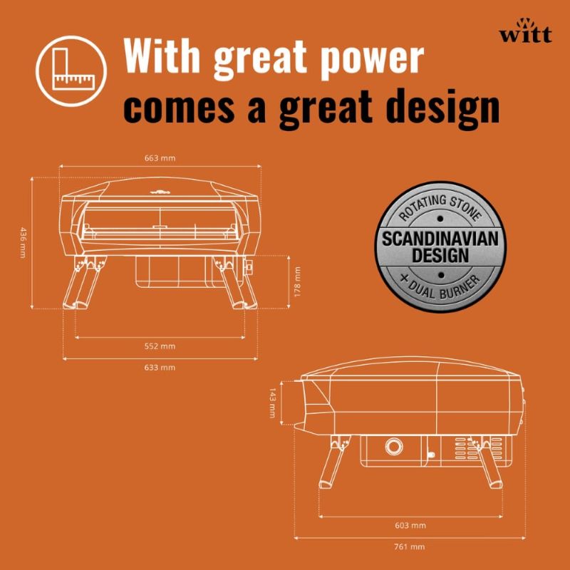 Witt Etna Rotante Gas Powered Pizza Oven with Twin Burner & Rotating Stone 16" - dimensions