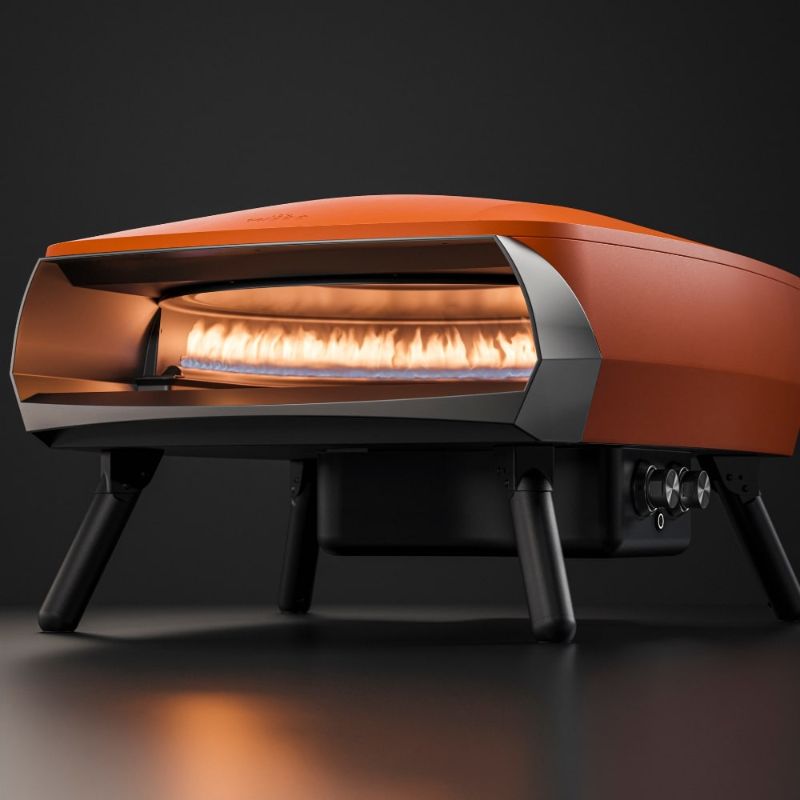 Witt Etna Rotante Gas Powered Pizza Oven with Twin Burner & Rotating Stone 16" - front view of Orange Oven