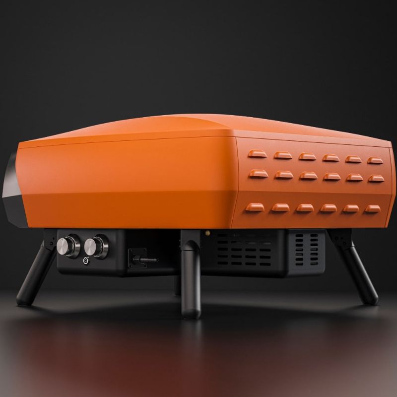 Witt Etna Rotante Gas Powered Pizza Oven with Twin Burner & Rotating Stone 16" - Rear view of orange oven