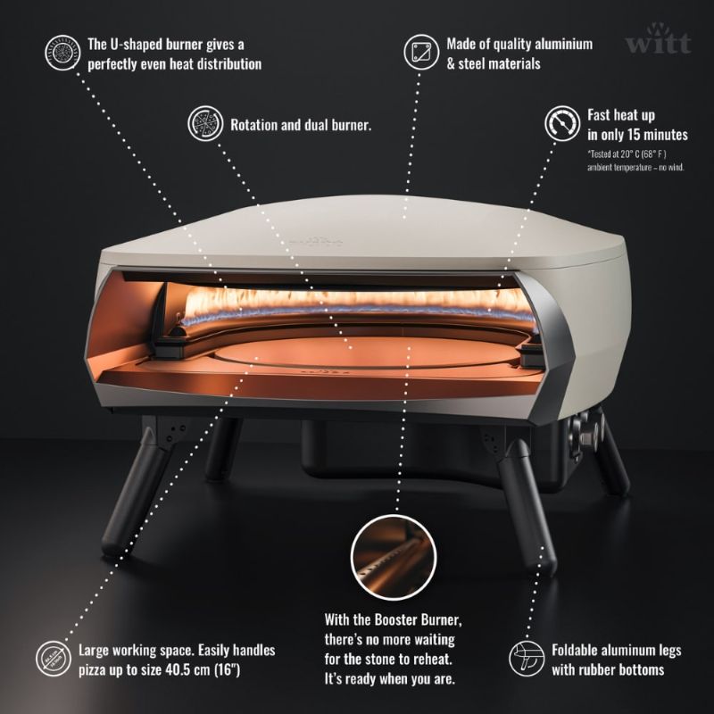 Witt Etna Rotante Gas Powered Pizza Oven with Twin Burner & Rotating Stone 16" - stone colour labelled