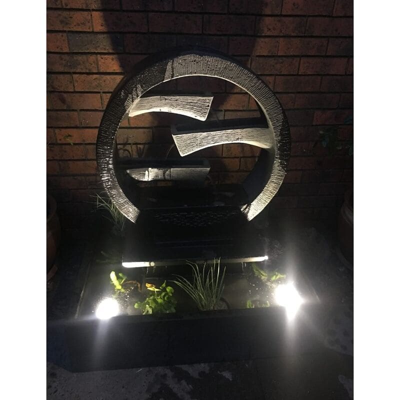 Wagon Wheel Fountain Medium Charcoal featuring-LED-lights