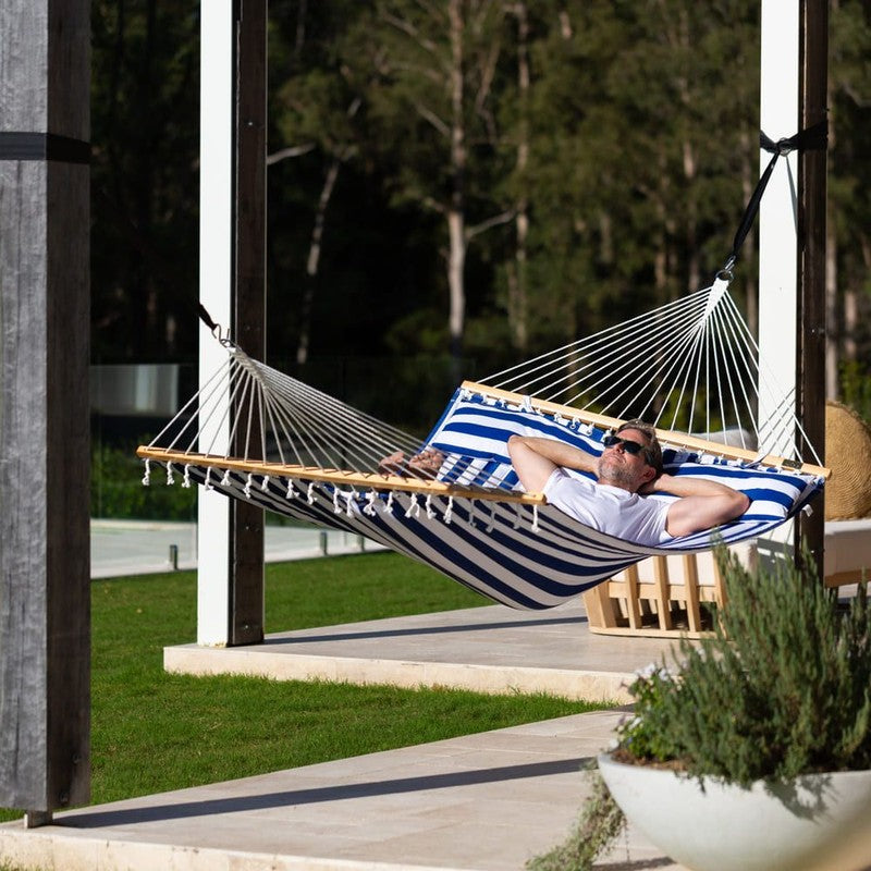 Whitsunday King Quilted Hammock Hamptons Stripe Lifestyle