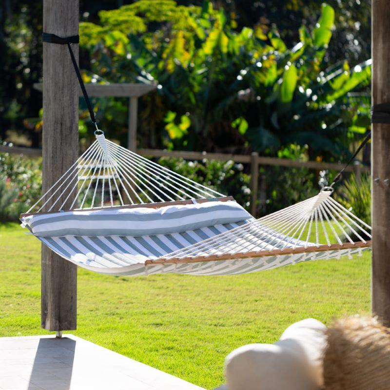 Quilted Hammock in Stone Stripe front view