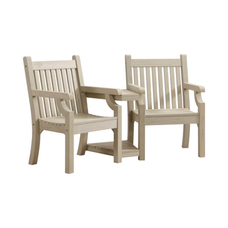Winawood Sandwick Love Seat with Table-Stone grey color on a white background